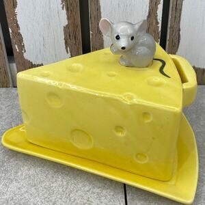 VINTAGE Lefton Cheese Plate w/Mouse On Cheese Wedge Lid 5.5"x7.5"